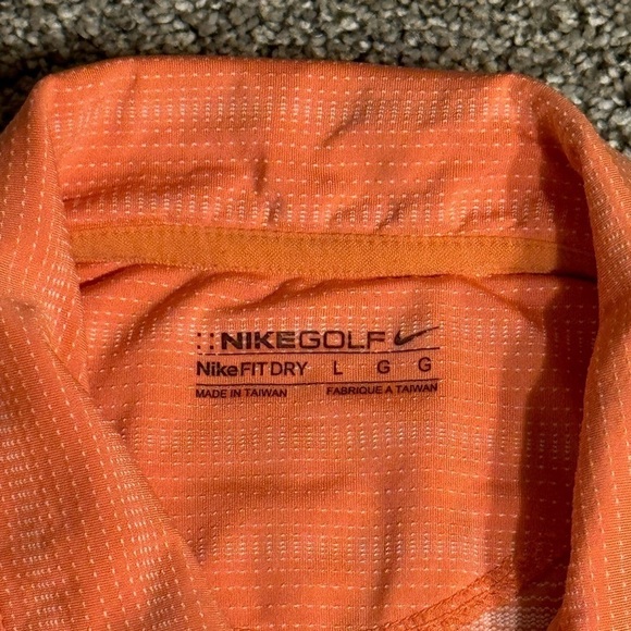 Nike Dri-Fit Golf SS Polo Shirt Orange Striped Men’s Large L FitDry Front Logo - Picture 4 of 7